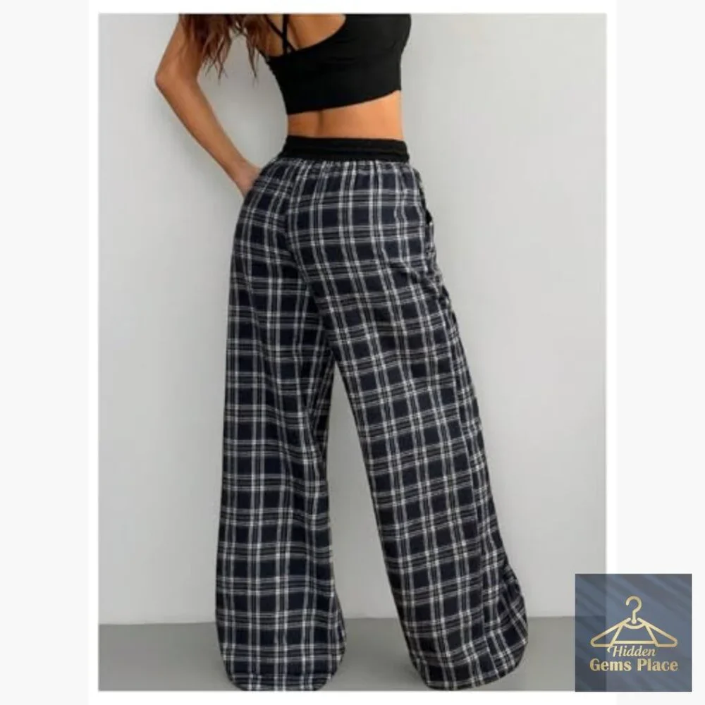 Wide Leg Flannel Pajama Pants with Pockets, Lounge Sweatpants